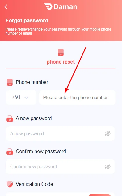 type the registered mobile number